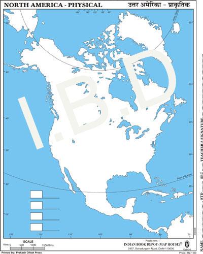 Practice Map of North America Physical |Pack of 100 Maps | Small Size | Outline Maps - Indian Book Depot (Map House)