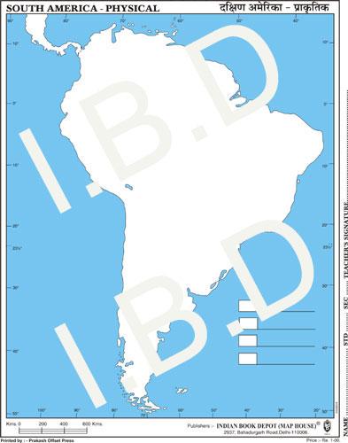 Practice Map of South America Physical |Pack of 100 Maps | Small Size | Outline Maps - Indian Book Depot (Map House)